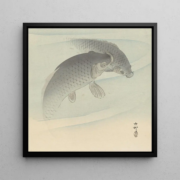 Two Carps - Ohara Koson — framed artwork on a wall