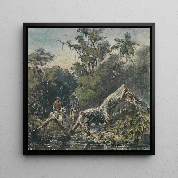 Two horsemen by the river with a broken branch - Ferdinand Keller — wall display of the artwork