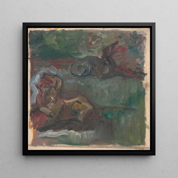 Two Dogs Resting - Arnold Peter Weisz-Kubnan — framed artwork on a wall