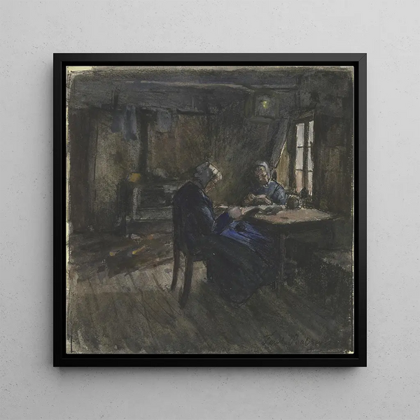 Two women reading in a room - Ferdinand Balzer — framed artwork on a wall