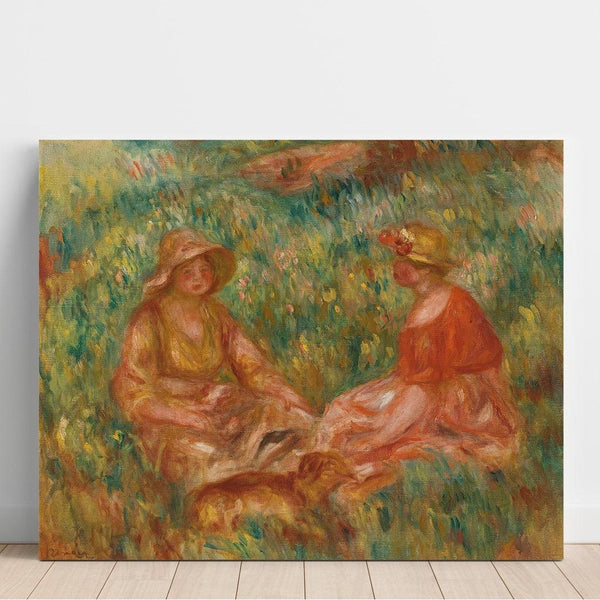 Reproduction of the painting of Two Girls in a Meadow (Two Women in the Grass) - Pierre-Auguste Renoir