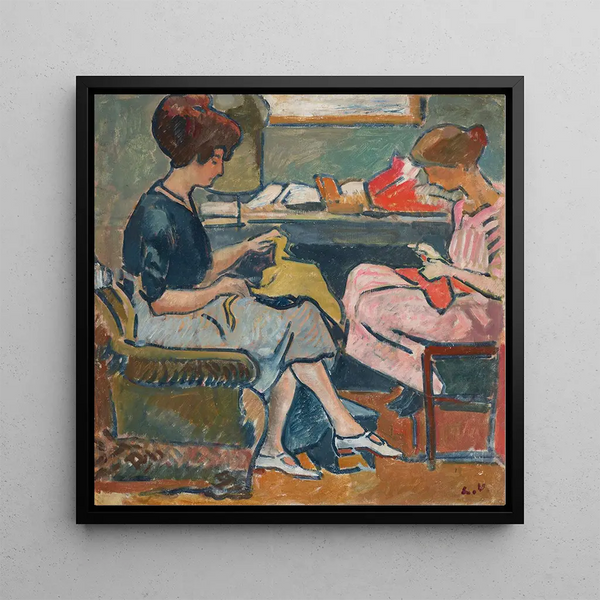 Two Young Women Sewing - Louis Valtat — framed artwork on a wall