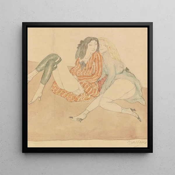 Two Young Girls on the Ground - Jules Pascin — framed artwork on a wall