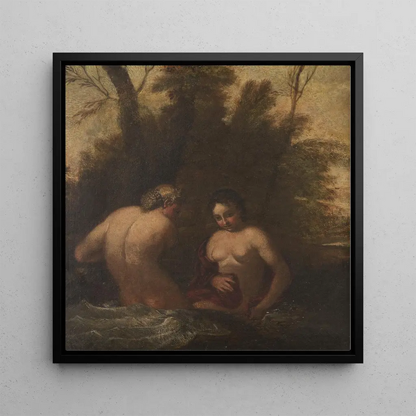 Two Nymphs Bathing - Francesco Albani — framed artwork on a wall