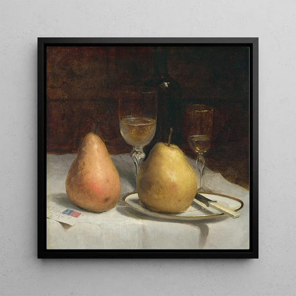 Deux poires sur un plateau - Sanford Robinson Gifford — framed artwork on a wall