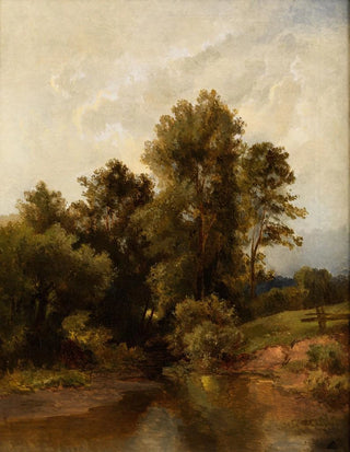 Landscape painting of a wooded riverside - Dietrich Langko — artwork view