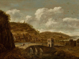 Mountain Landscape Painting with a Bridge - Dionijs Verburg — artwork view
