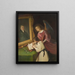 Girl with a Guardian Angel writing in front of a painted portrait of the founder Ph. Merian - Dionys Ganter — framed artwork on a wall