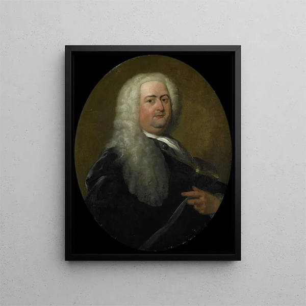 Portrait painting of Adriaen Paets, director of the Rotterdam Chamber of Commerce of the Dutch East India Company, elected in 1734 - Dionys van Nijmegen — framed artwork on a wall