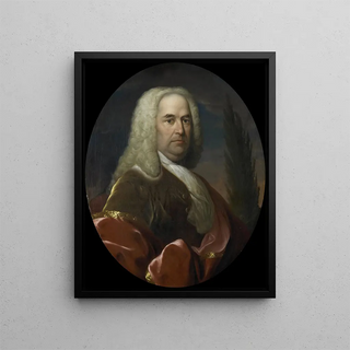 Portrait painting of Hugo du Bois, director of the Rotterdam Chamber of the Dutch East India Company, elected in 1734 - Dionys van Nijmegen — framed artwork on a wall