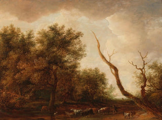 A wooded landscape with a shepherd and his flock - Dirck Dalens — artwork view