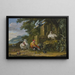 a painting of a rooster and two hens with their chicks attacked by a bird of prey - Dirck Dalens III — framed artwork on a wall