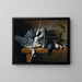 Nature morte avec un héron cendré et d'autres oiseaux sur un rebord - Dirck de Horn — framed artwork on a wall