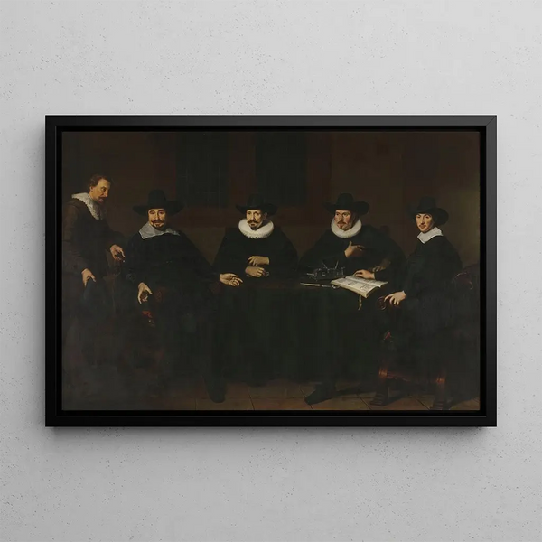 Les chefs de la Saainering à Amsterdam 1643 - Dirck Dircksz van Santvoort — framed artwork on a wall