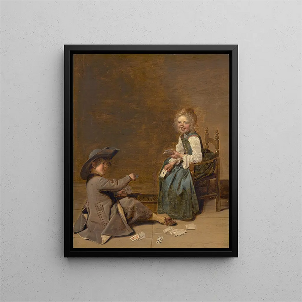 Children Playing Cards - Dirck Hals — framed artwork on a wall