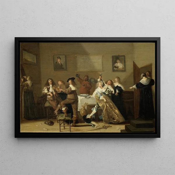 Tavern Scene - Dirck Hals — framed artwork on a wall