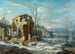 Winter landscape painting with an elegant company in horse-drawn sleighs - Dirck Maas — artwork view