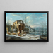 Winter landscape painting with an elegant company in horse-drawn sleighs - Dirck Maas — framed artwork on a wall