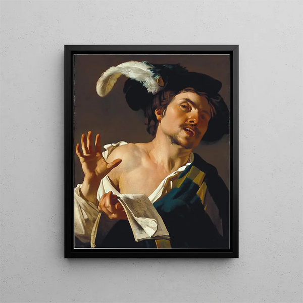 Young man singing - Dirck van Baburen — framed artwork on a wall