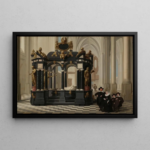 a Family near the Tomb of Prince William I in the Nieuwe Kerk of Delft - Dirck van Delen — framed artwork on a wall
