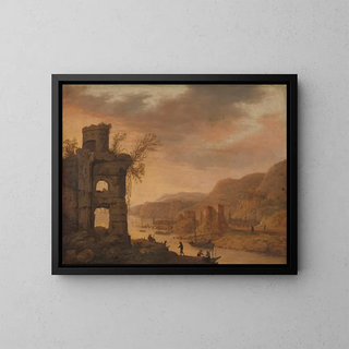 River landscape painting - Dirck Verhaert — framed artwork on a wall