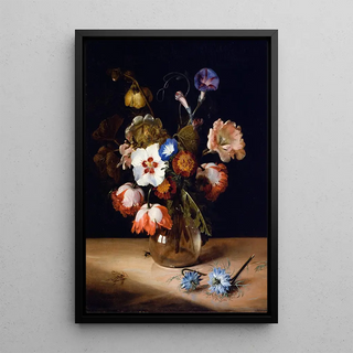 Flowers in a Glass Vase - Dirck de Bray — framed artwork on a wall