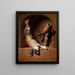 Still life with hare and dead falcon in a niche - Dirck de Bray — framed artwork on a wall