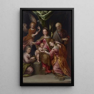 The mystical marriage of Saint Catherine of Alexandria - Dirck de Quade van Ravesteyn — framed artwork on a wall