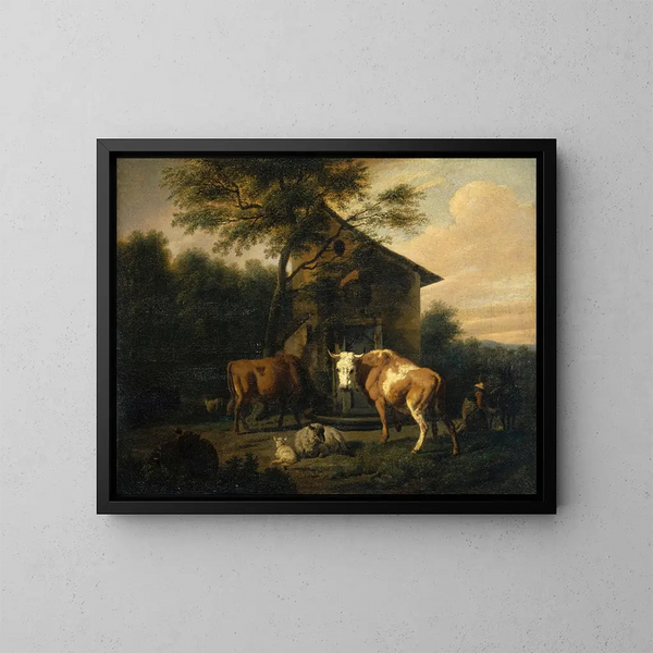 Bétail paissant - Dirck van Bergen — framed artwork on a wall