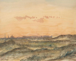 Landscape painting with the silhouette of a city in the background - Dirk Arnoldus Tavenraat — artwork view