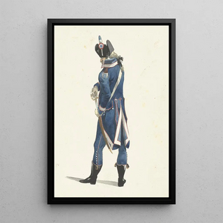 Military Painting drawing his sword - Dirk Langendijk — framed artwork on a wall