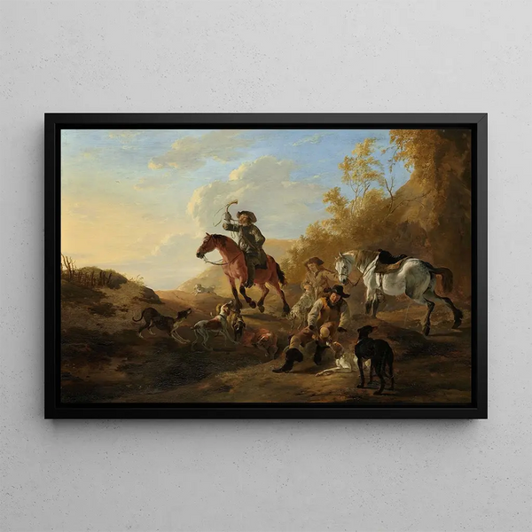 Hunters at Rest - Dirk Stoop — framed artwork on a wall