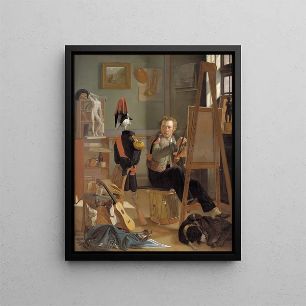 The Battle Painter Jürgen Sonne in his studio - Ditlev Blunck — framed artwork on a wall