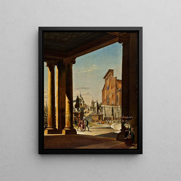 Le Capitole à Rome depuis la colonnade du Palazzo dei Conservatori - Ditlev Martens — framed artwork on a wall