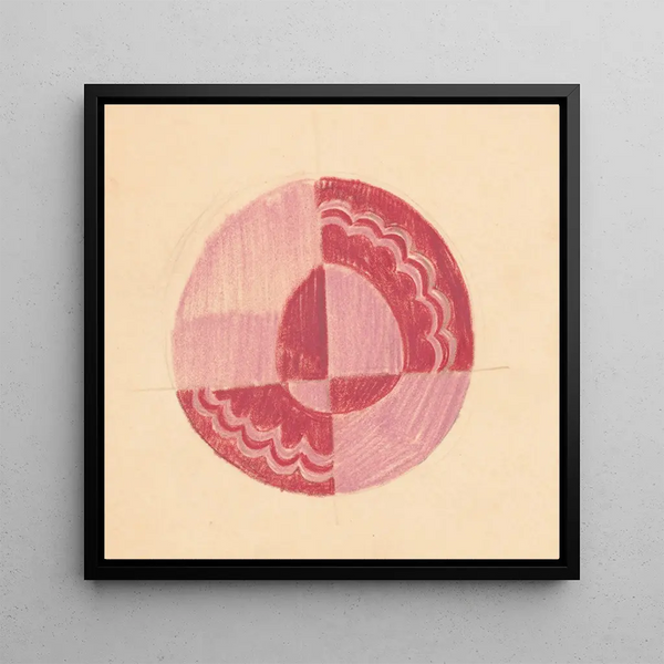 Divers petits croquis pour dessus de table incrustés Design avec motif circulaire rouge et rose - Winold Reiss — framed artwork on a wall