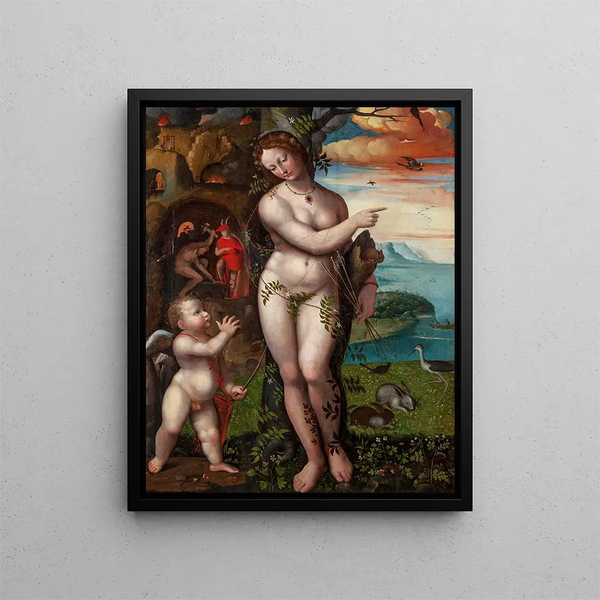 Venus and Cupid - Domenico Beccafumi — framed artwork on a wall
