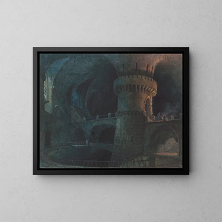 A medieval prison - Domenico Ferri — framed artwork on a wall