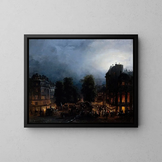 Le boulevard des Italiens la nuit - Domenico Ferri — framed artwork on a wall