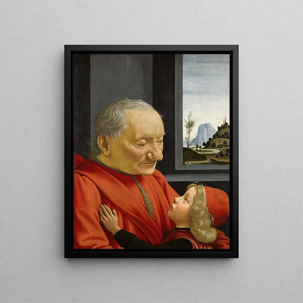 an old man and his grandson - Domenico Ghirlandaio — framed artwork on a wall