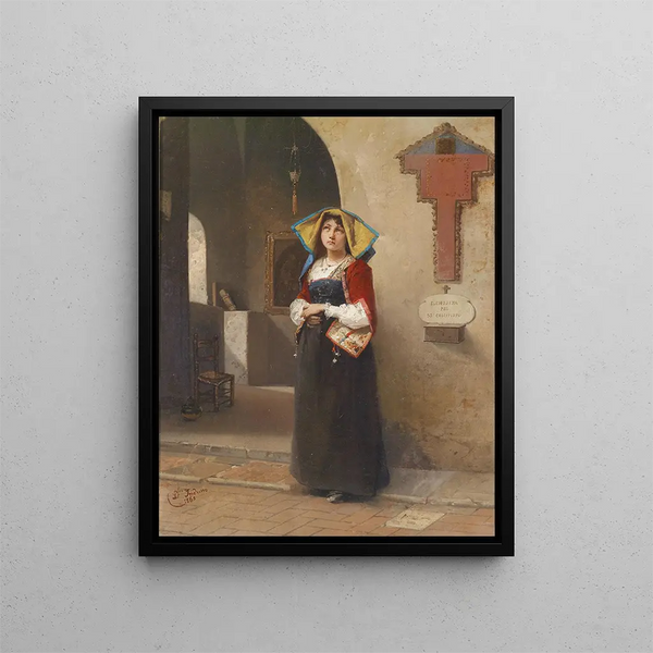Devotion - Domenico Induno — framed artwork on a wall