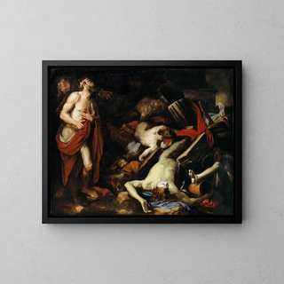Job and His Children - Domenico Piola — framed artwork on a wall