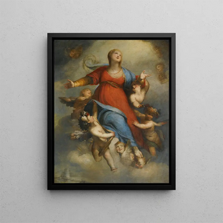 L'Assumption of the Virgin - Domenico Piola — framed artwork on a wall