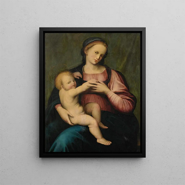 Virgin and Child Painting - Domenico Puligo — framed artwork on a wall