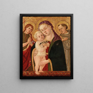 The Virgin and Child with Saint John the Baptist and Saint Francis - Domenico di Zanobi — framed artwork on a wall