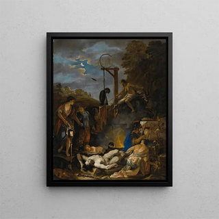 The witches' sabbath under the moonlight - Domenicus van Wijnen — framed artwork on a wall