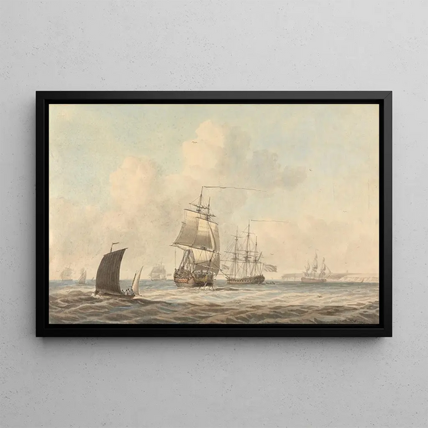 Warships passing through the channel - Dominic Serres — framed artwork on a wall