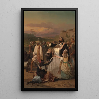 The sacrifice of Hambroek in Formosa in 1660 - Dominicus Anthonius Peduzzi — framed artwork on a wall