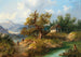 Mountain Landscape Painting with a Fisherman near a Mountain Stream - Dominik Schufried — artwork view