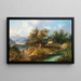 Mountain Landscape Painting with a Fisherman near a Mountain Stream - Dominik Schufried — framed artwork on a wall