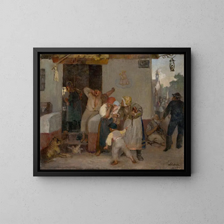 in front of a tavern - Dominik Skutecký — framed artwork on a wall